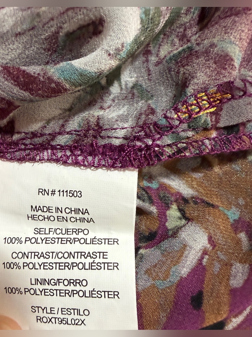 Figueroa & Flower Sheer Floral Button-Down Shirt in Purple & Gold Plus Size 1X - Picture 10 of 11